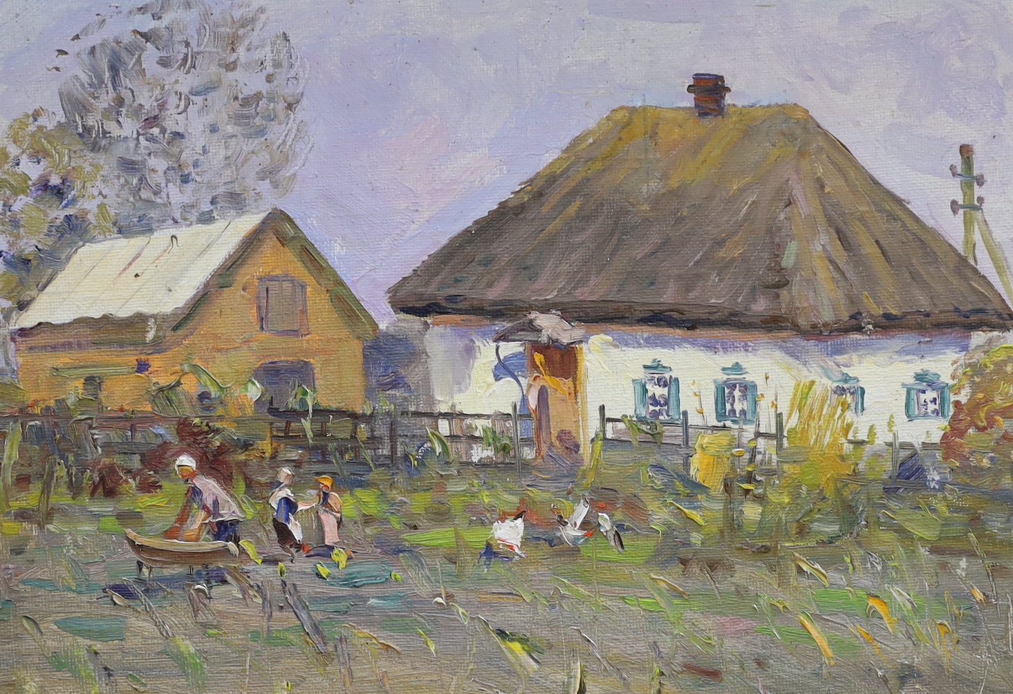 Ivan Andriyovich Tyukha (Ukrainian 1920-2000), oil on board, 'In Poltava Region', inscribed verso, 33 x 48cm